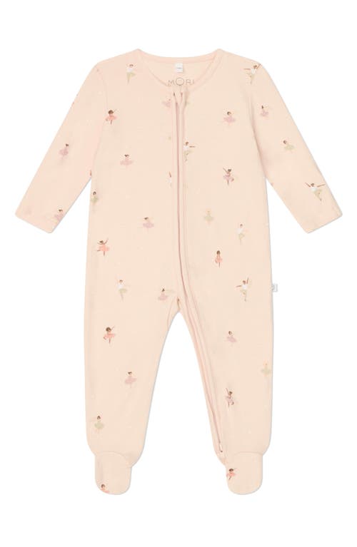 Mori Print Zip One-piece Footie Pajamas In Ballerina Print