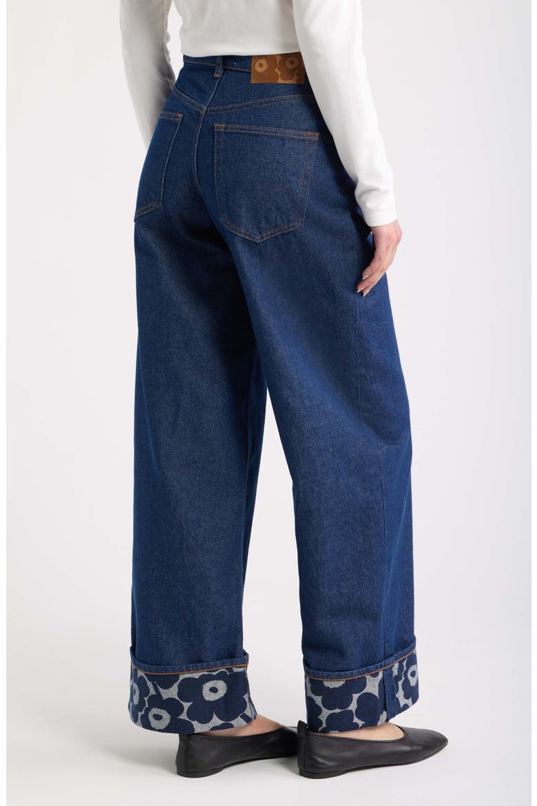 Uniko Bloom Detail Wide Leg Jeans, Alternate, color, DARK INDIGO