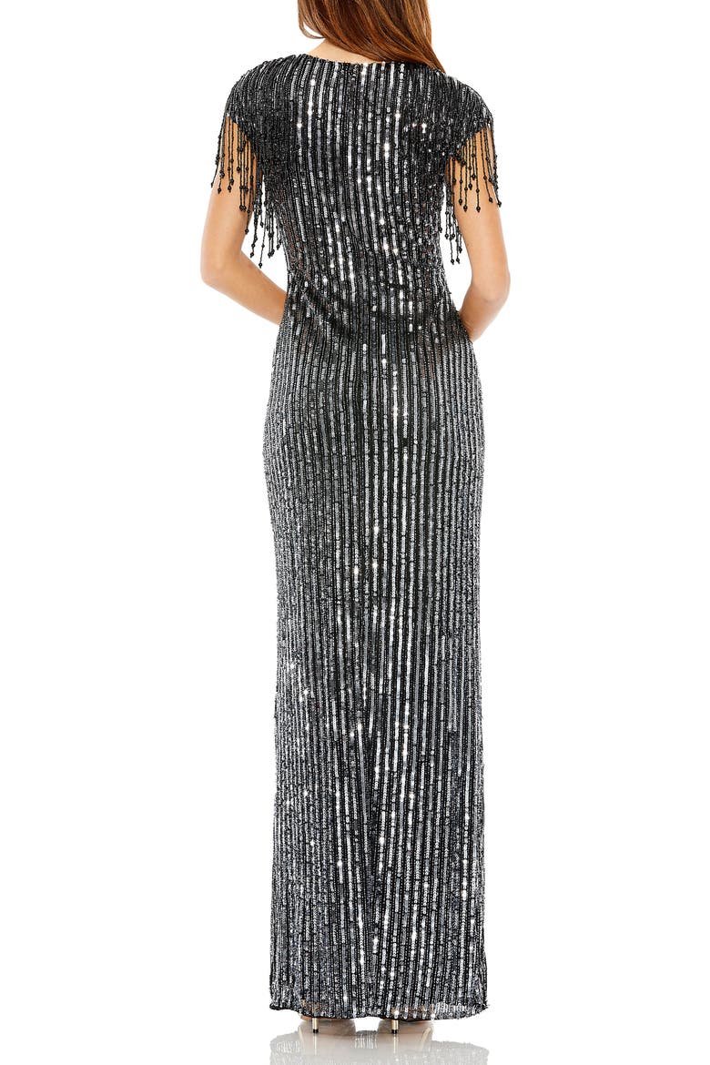High Neck Embellished Fringe Gown, Alternate, color, Black