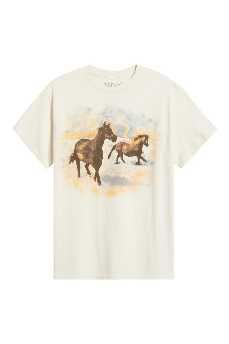 Horses Running Cotton Graphic T-Shirt, Alternate, color, MARSHMALLOW