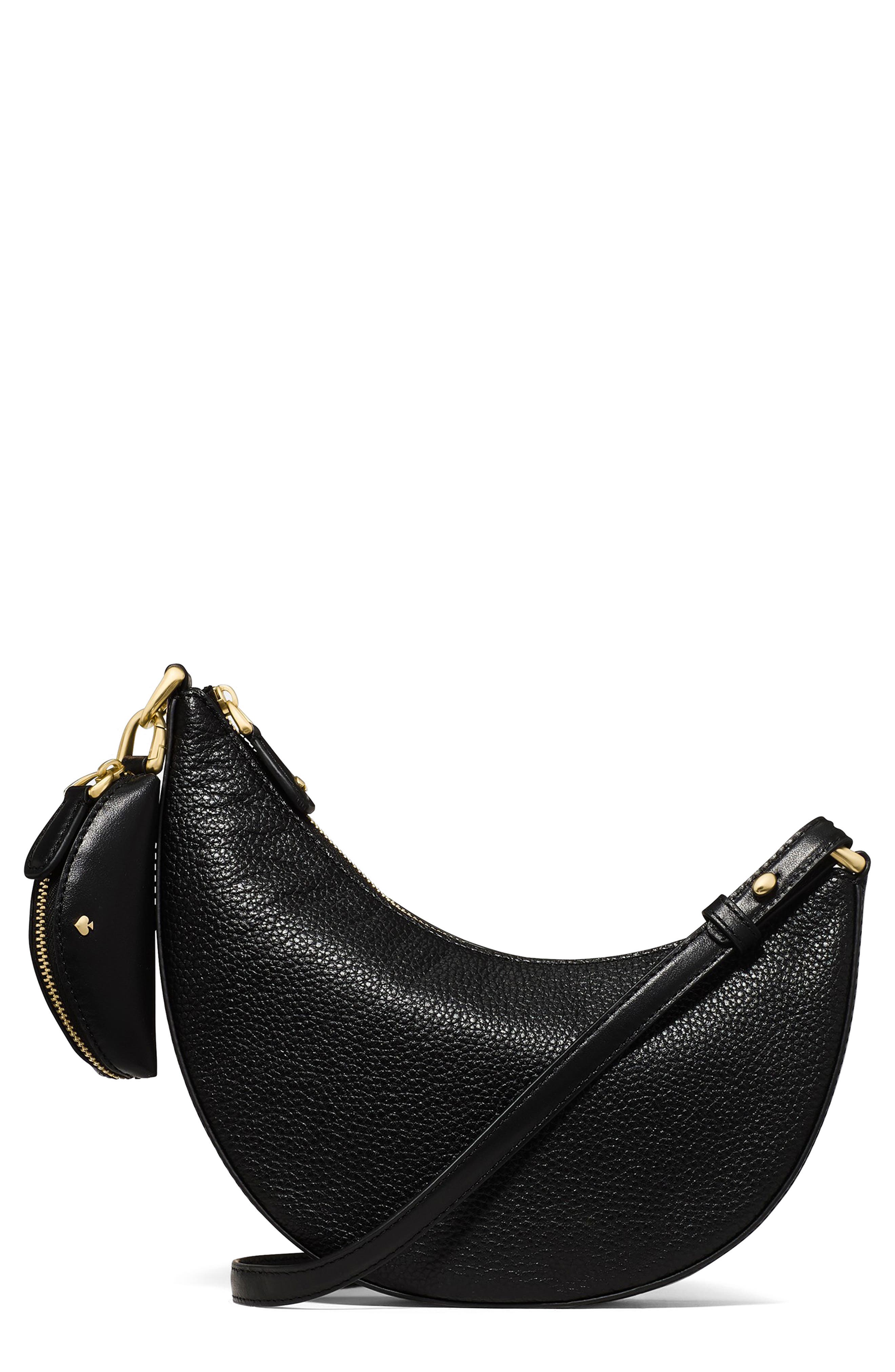 mini duo pebble leather crossbody bag, Main, color, BLACK/ GOLD