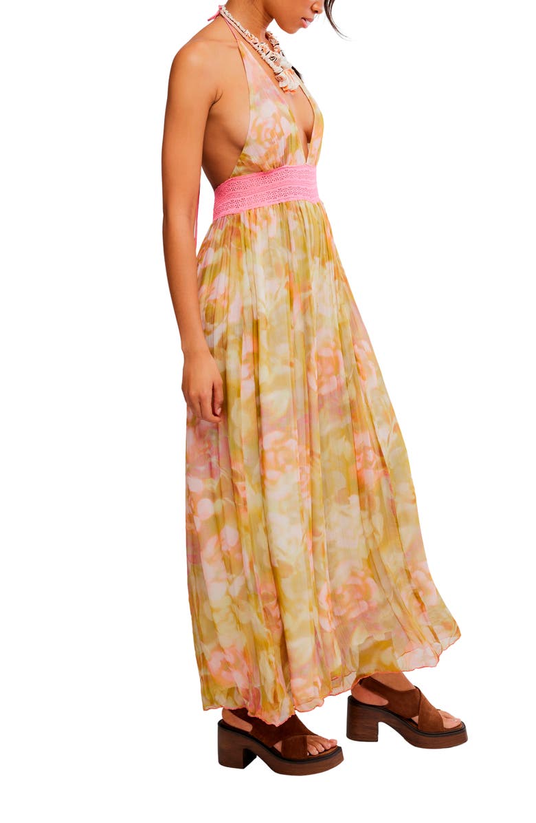 Free People Haze Print Wide Leg Halter Jumpsuit, Alternate, color, Blush Meadow Combo