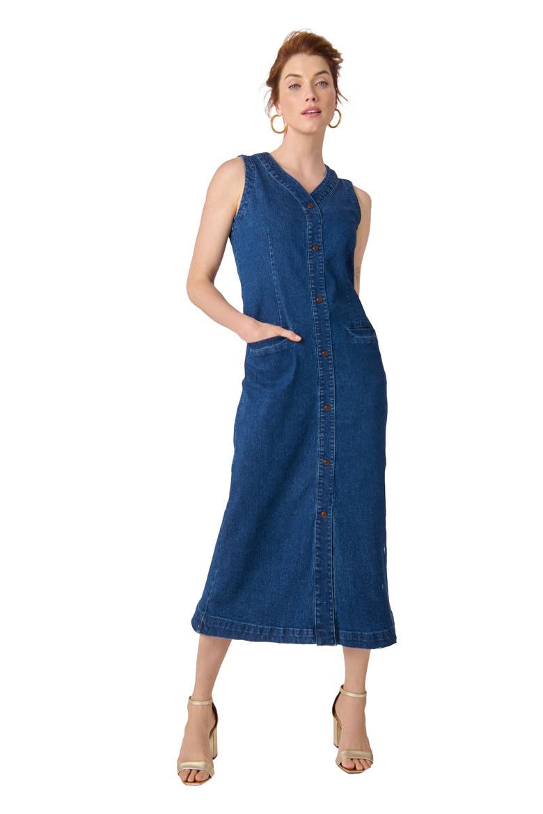 Denim Button Midi Dress, Main, color, MEDIUM STONEWASH