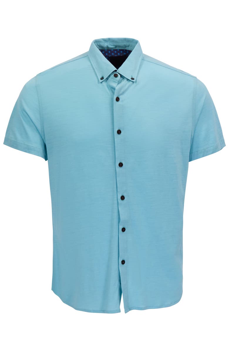 Lords of Harlech Mens Merino Wool Button-up Shirt, Alternate, color, Teal
