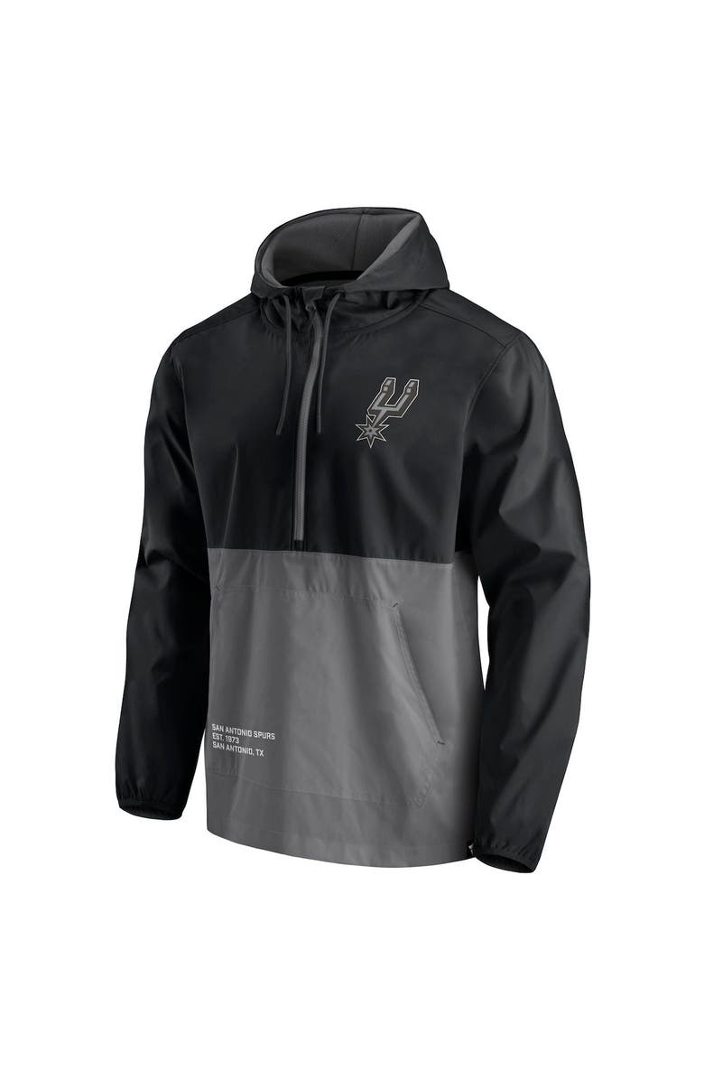 FANATICS Men's Fanatics Branded Black/Gray San Antonio Spurs Anorak Block Party Windbreaker Half-Zip Hoodie Jacket, Alternate, color, 