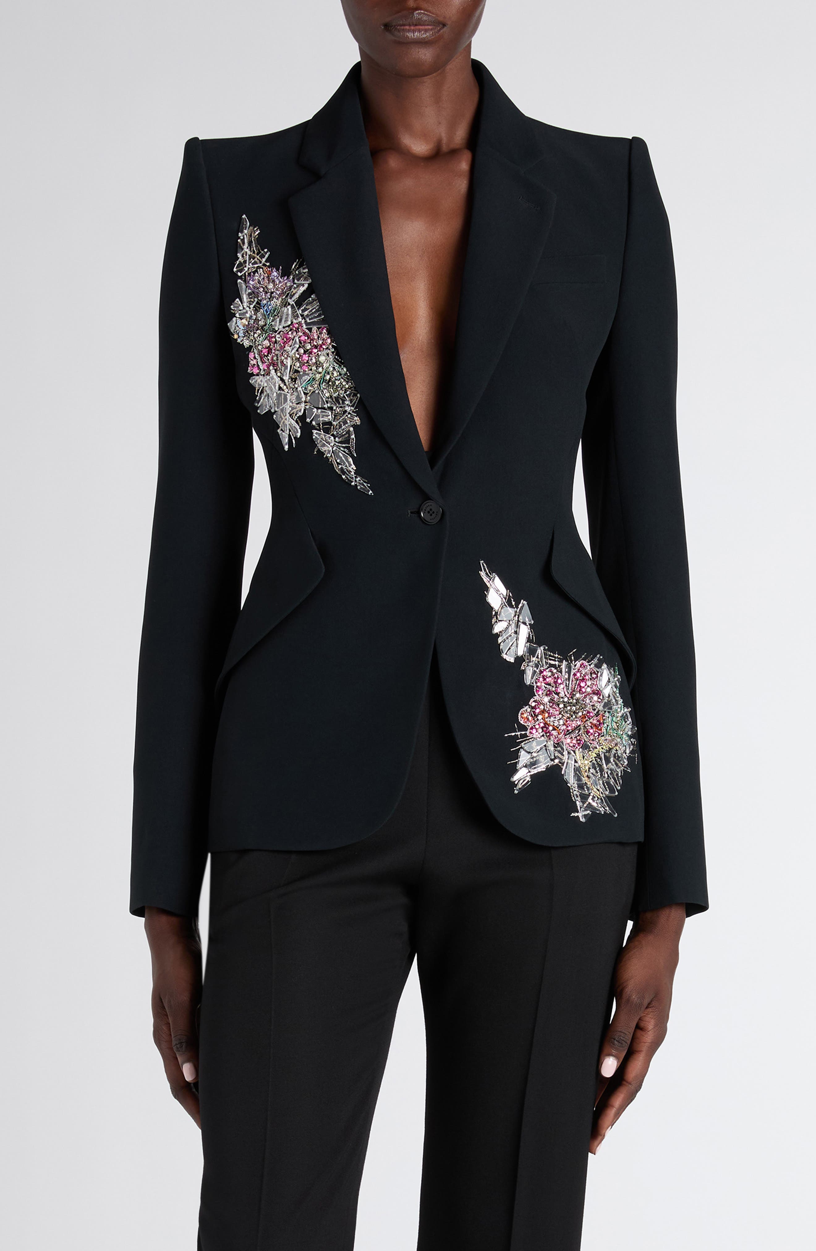 Crystal Embellished Strong Shoulder Jacket