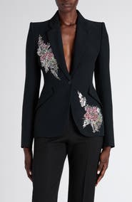 McQueen Crystal Embellished Strong Shoulder Jacket