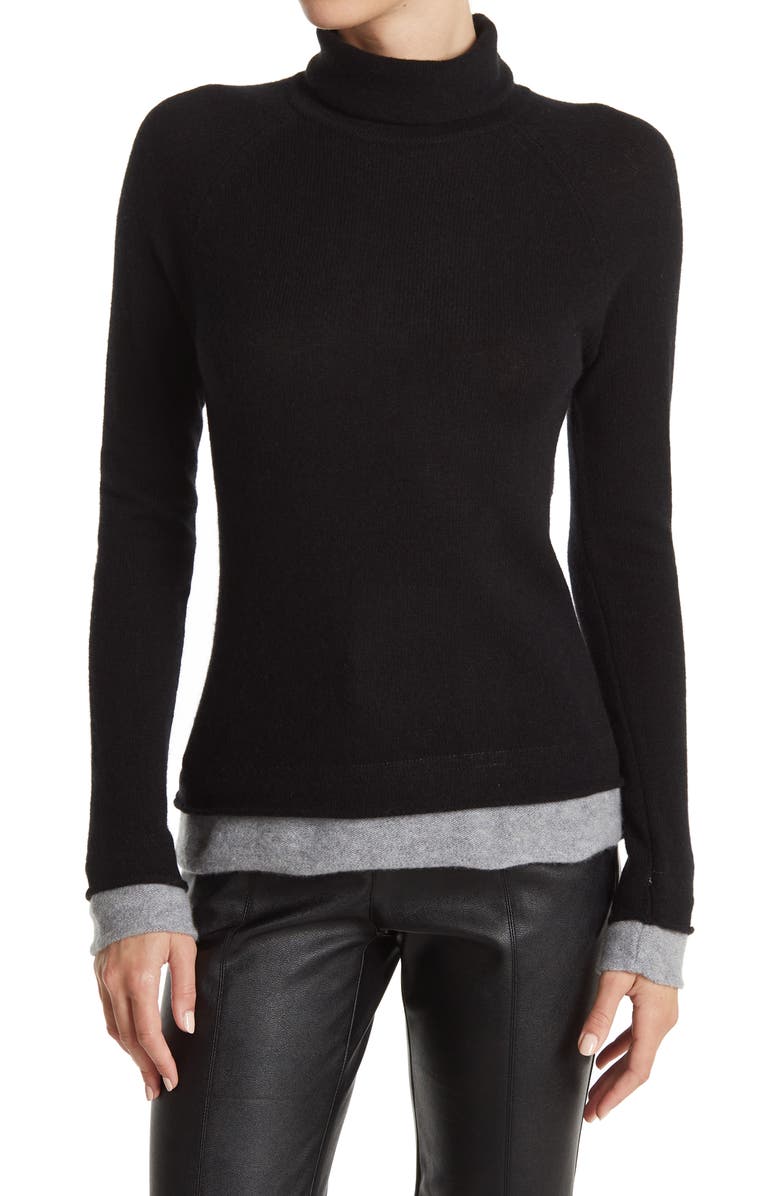 Griffen Double Trim Funnel Neck Cashmere Sweater, Main, color, 