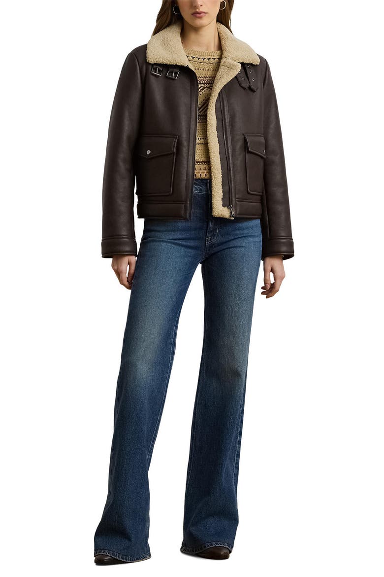 Faux Leather & Faux Shearling Bomber Jacket, Alternate, color, CIRCUIT BROWN