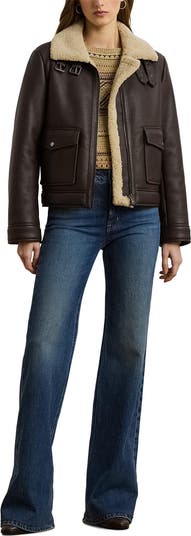 Faux Leather & Faux Shearling Bomber Jacket