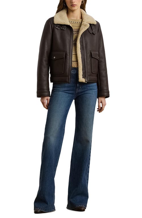 Ralph Lauren Lauren Faux Leather & Faux Shearling Bomber Jacket In Black