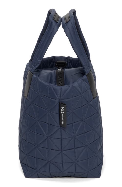 Veecollective Small Vee Water Resistant Quilted Recycled Nylon Tote In Midnight Blue
