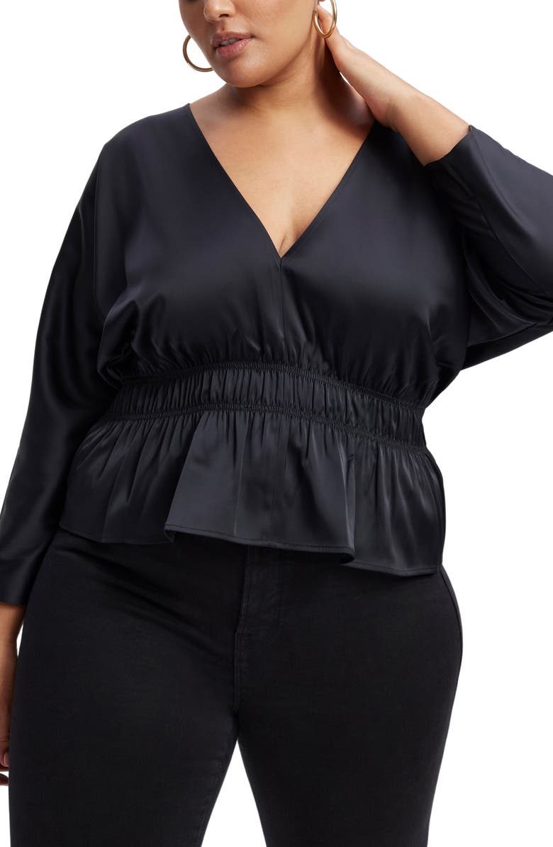 Good American Deep V-Neck Dolman Sleeve Satin Top, Alternate, color, 