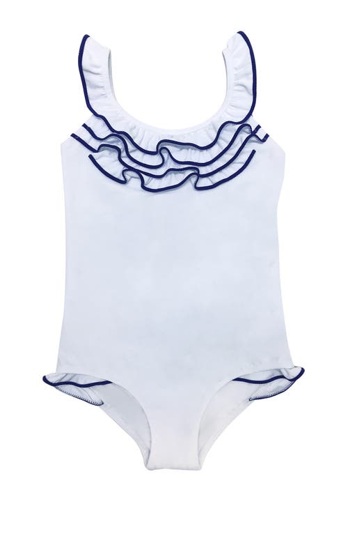 Nessi Byrd Trim Tiered Ruffle One-piece Swimsuit, Toddler, Little Kid & Big Kid In White