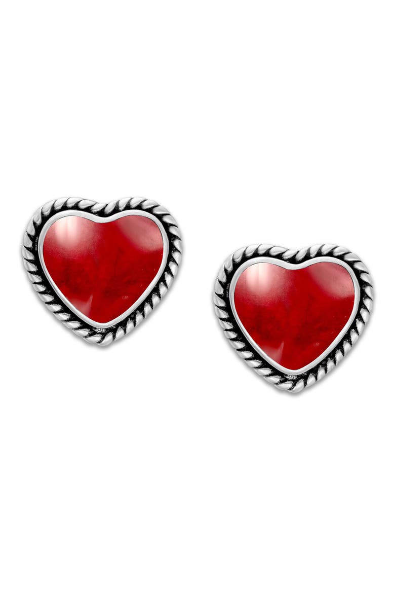 Sterling Silver Shell Heart Stud Earrings, Main, color, RED
