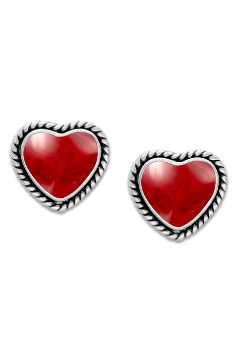 Sterling Silver Shell Heart Stud Earrings