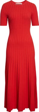 Jason Wu Collection Cable Stitch Short Sleeve Midi Sweater Dress