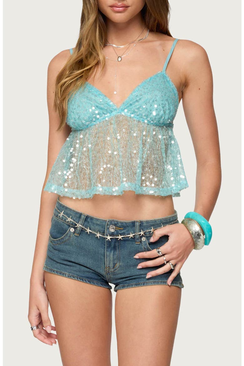 Sequin Sheer Crop Camisole, Main, color, TURQUOISE