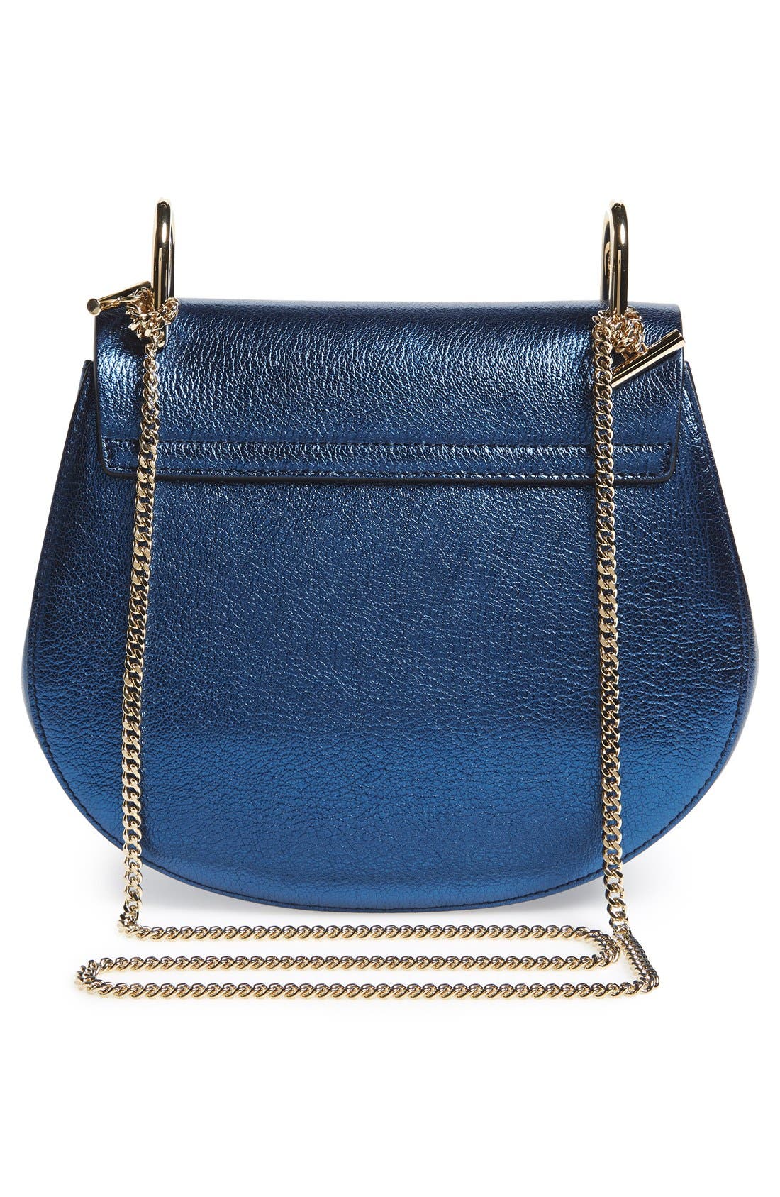 Chloé 'Mini Drew' Metallic Pebbled Leather Shoulder Bag, Alternate, color, 