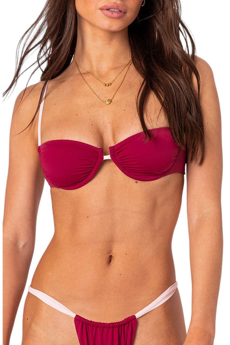 Leanna Contrast Underwire Bikini Top, Main, color, BURGUNDY