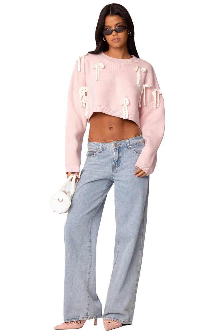 Bow Crop Sweater, Alternate, color, PINK