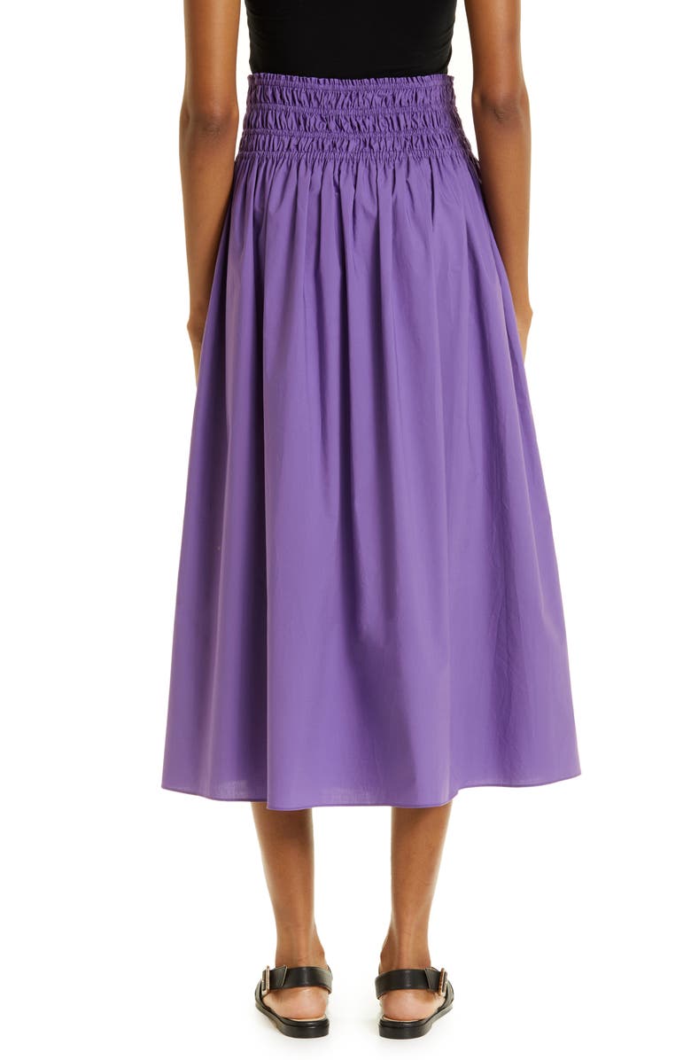 Rebecca Taylor Smocked Waist Cotton Poplin Midi Skirt, Alternate, color, Fox Glove