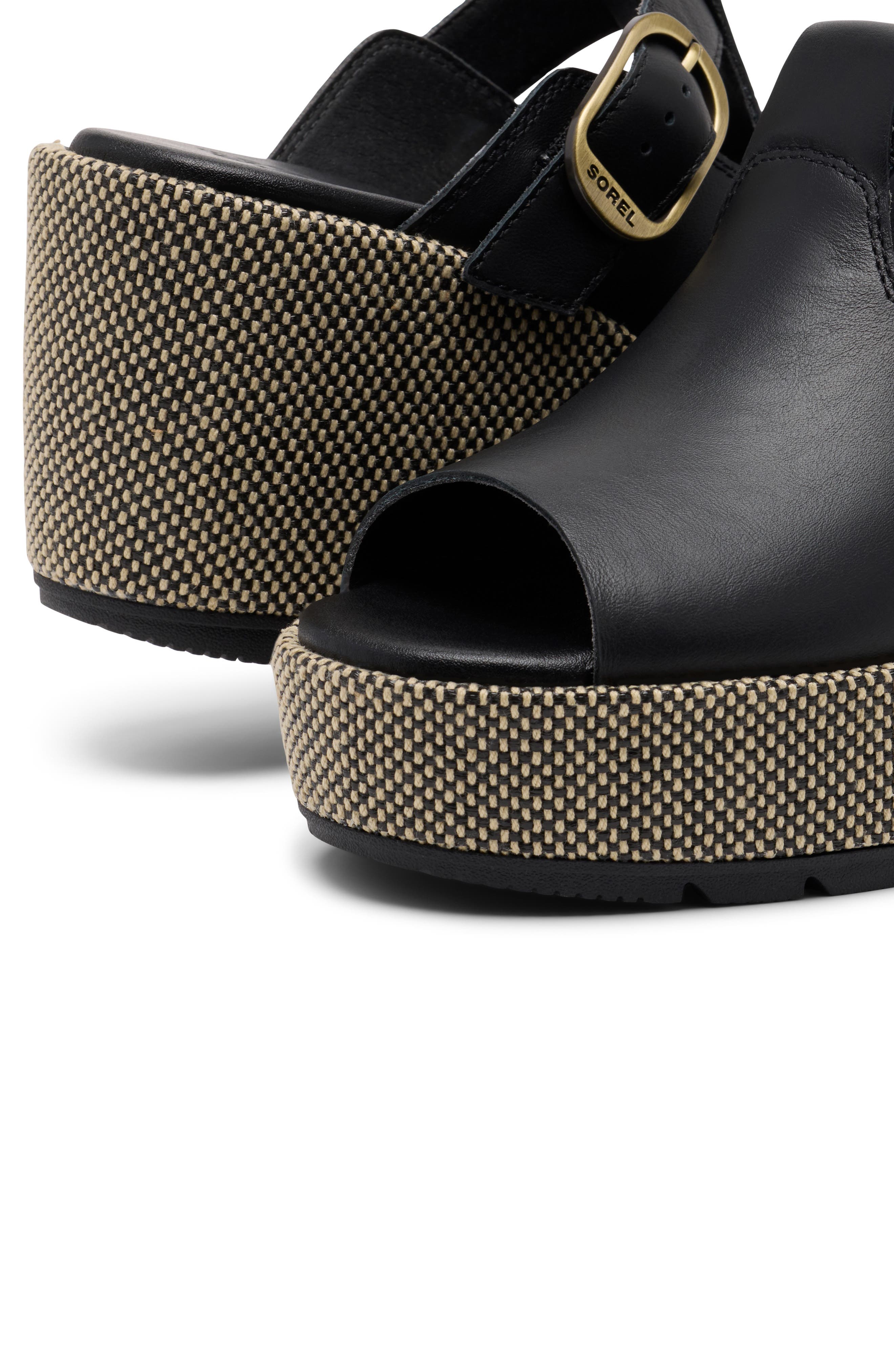 SOREL Sunpeak Platform Wedge Sandal, Alternate, color, Black/ Natural