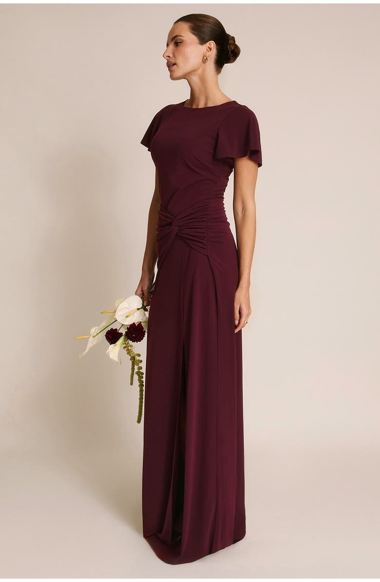 Six Stories Knot Panel Flutter Sleeve Maxi Dress, Alternate, color, Merlot