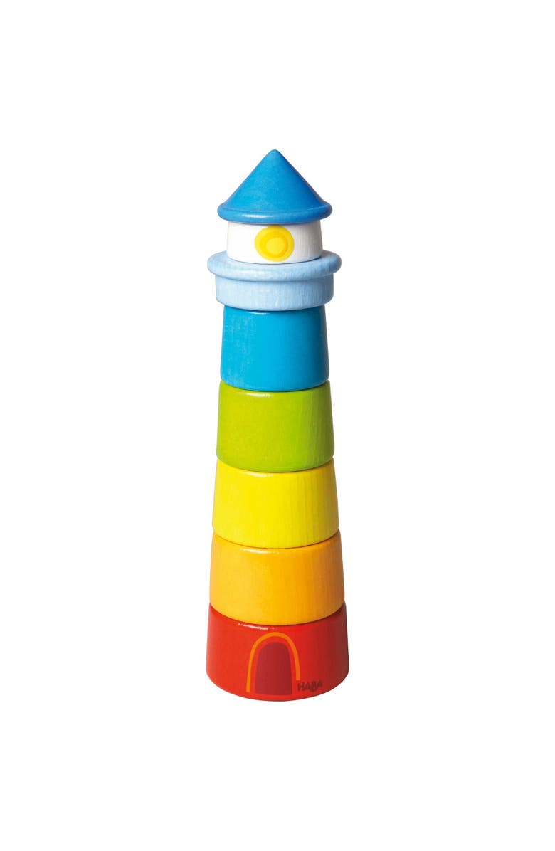 HABA Wooden Stacking Toy Rainbow Lighthouse, 8-Piece Building Blocks Set, Educational Wooden Toddler Toys for Motor Skills, Ages 1 and up, Main, color, Multi