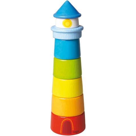 Wooden Stacking Toy Rainbow Lighthouse, 8-Piece Building Blocks Set, Educational Wooden Toddler Toys for Motor Skills, Ages 1 and up