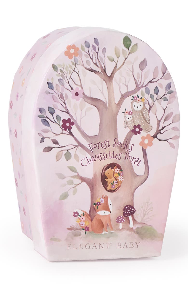 Elegant Baby Assorted 6-Pack Forest Family Socks Gift Box, Alternate, color, Ivory Multi