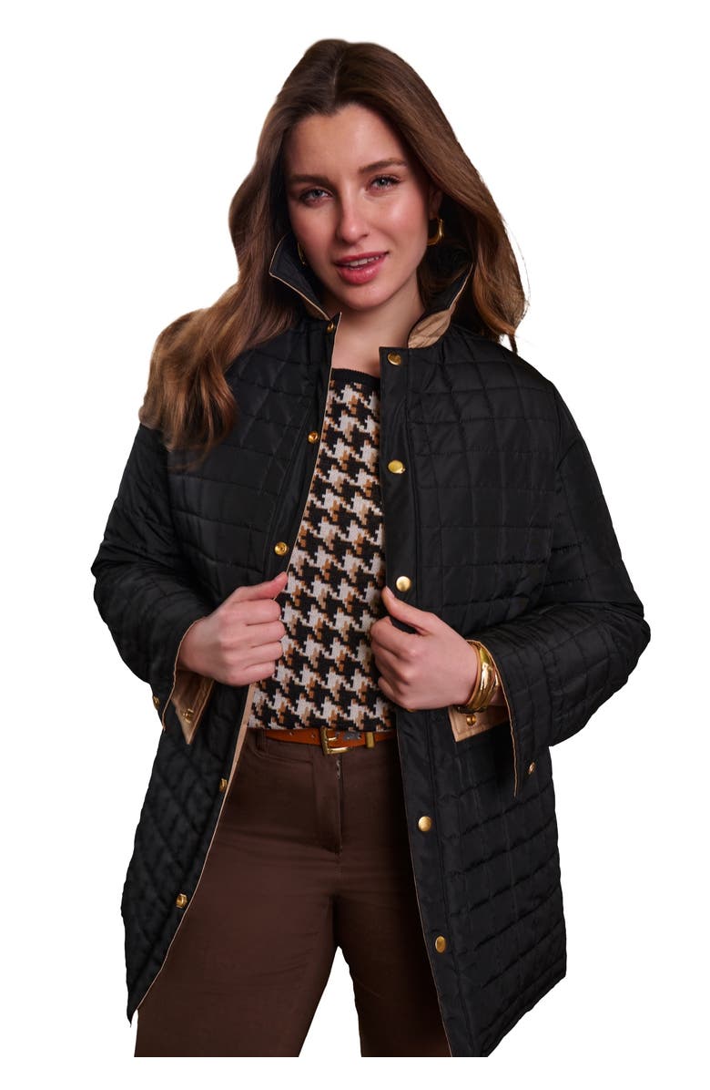 Jessica London Reversible Quilted Shirt Jacket, Main, color, Black New Khaki