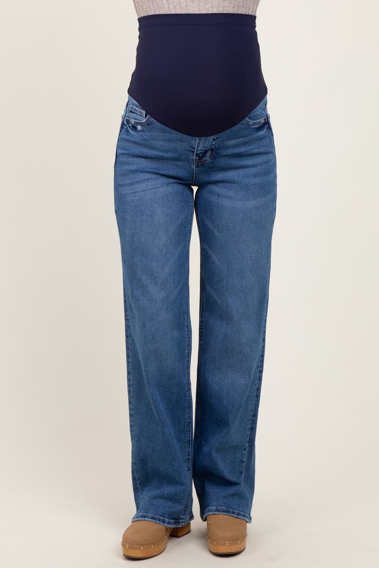 Classic Wash Wide Leg Maternity Jeans, Alternate, color, Navy Blue