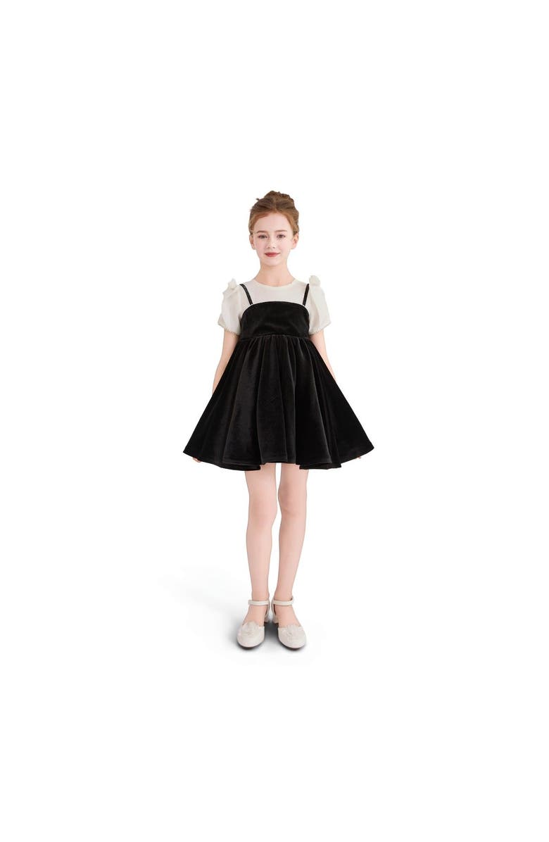 Tulleen Onyx Velvet Bow Dress, Main, color, Black