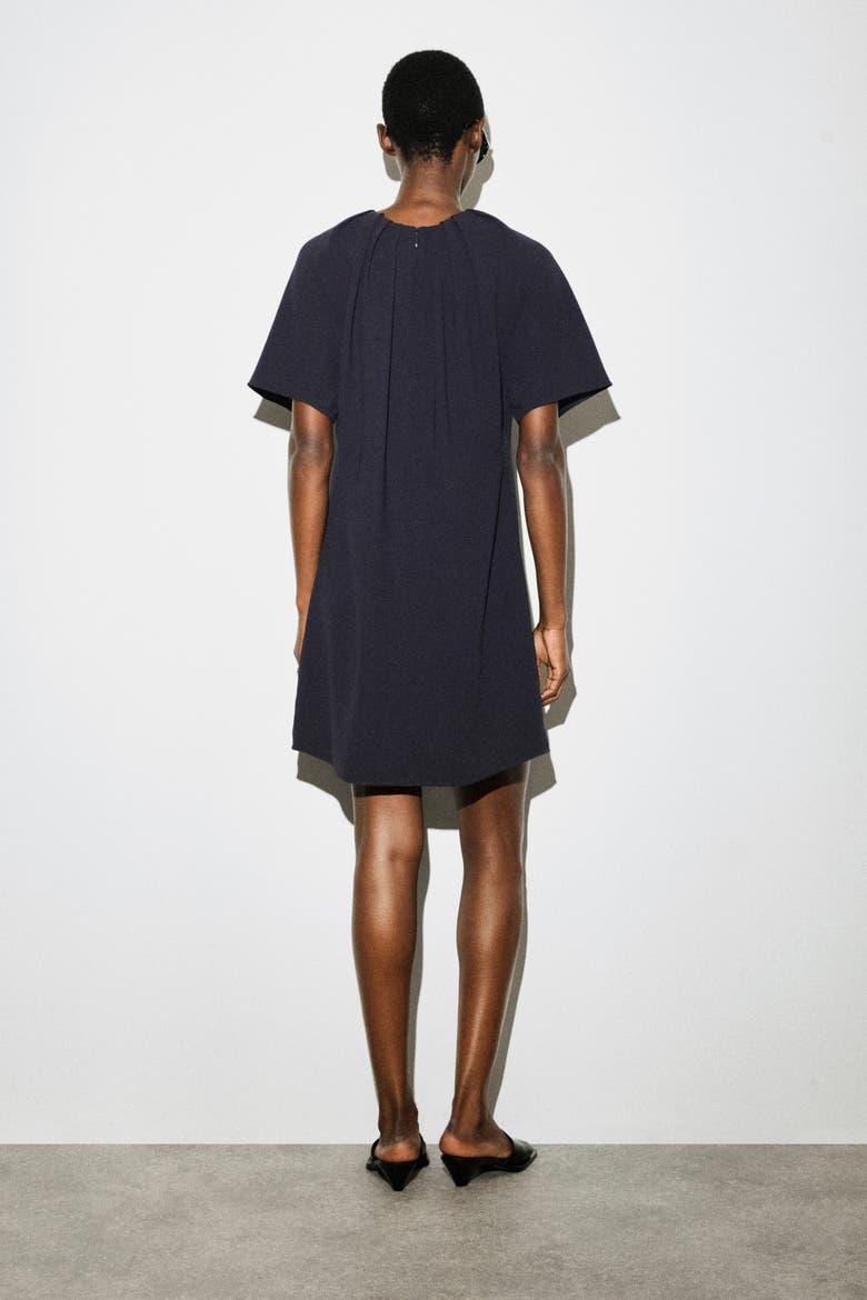 Gathered Short-sleeved Mini Dress, Alternate, color, NAVY