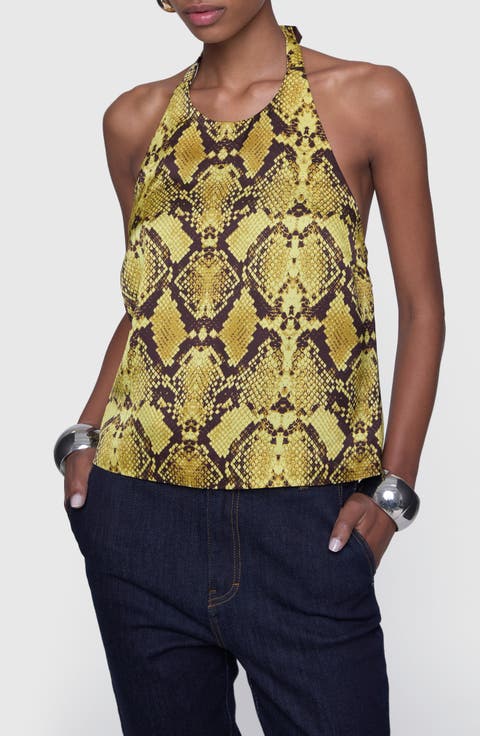 Isador Snakeskin Print Halter Neck Top