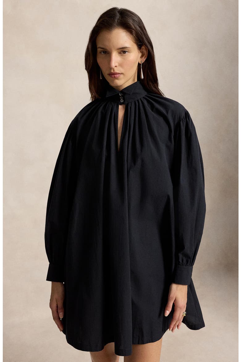 Long Sleeve Cotton Minidress, Alternate, color, BLACK