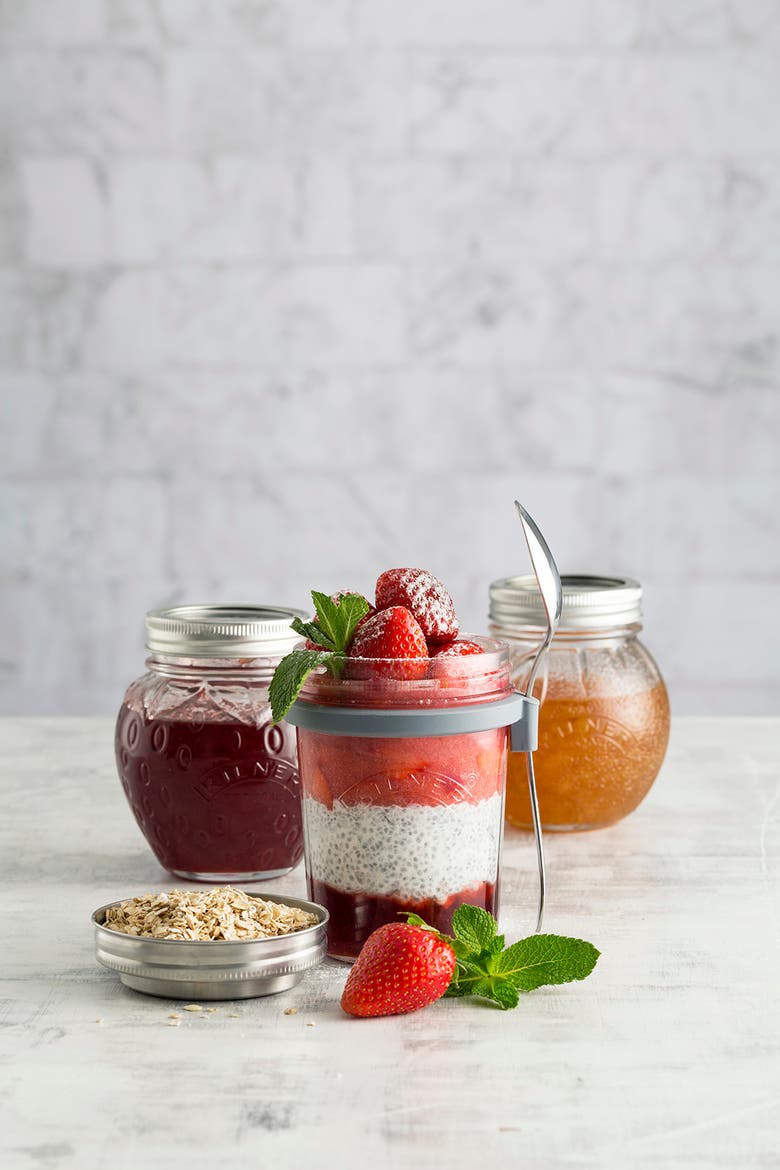 Parfait & Overnight Oats Jar Set, 350ml Glass Breakfast Jar with Spoon, Alternate, color, Clear