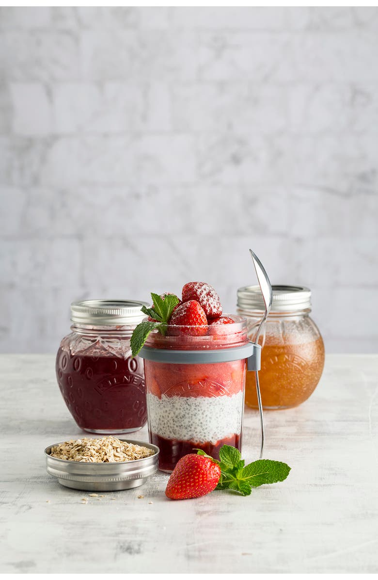 Kilner Parfait & Overnight Oats Jar Set, 350ml Glass Breakfast Jar with Spoon, Alternate, color, Clear