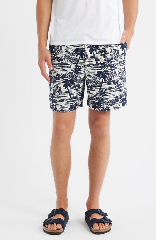Wax London Kurt Beach Scene Jacquard Shorts in Navy /Ecru 