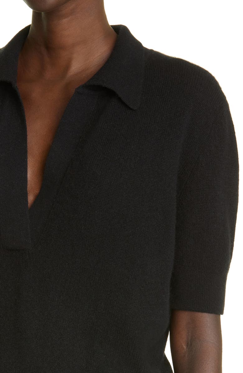 Khaite Jo Shrunken Stretch Cashmere Polo Sweater, Alternate, color, Black
