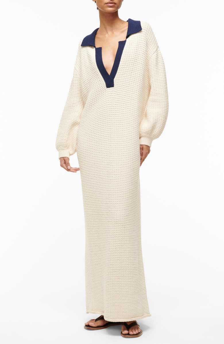 STAUD Altea Dress, Alternate, color, Ivory/ Navy