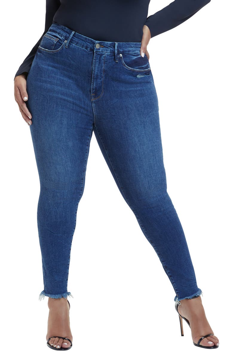 Good American Good Legs Raw Hem Skinny Jeans, Alternate, color, Indigo