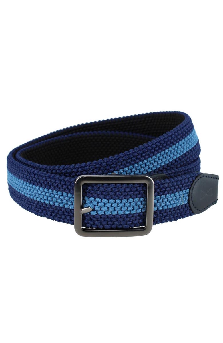 Trafalgar Arturo Black and Blue Striped Reversible Braided Casual Golf Belt, Main, color, Black/Blue Stripes