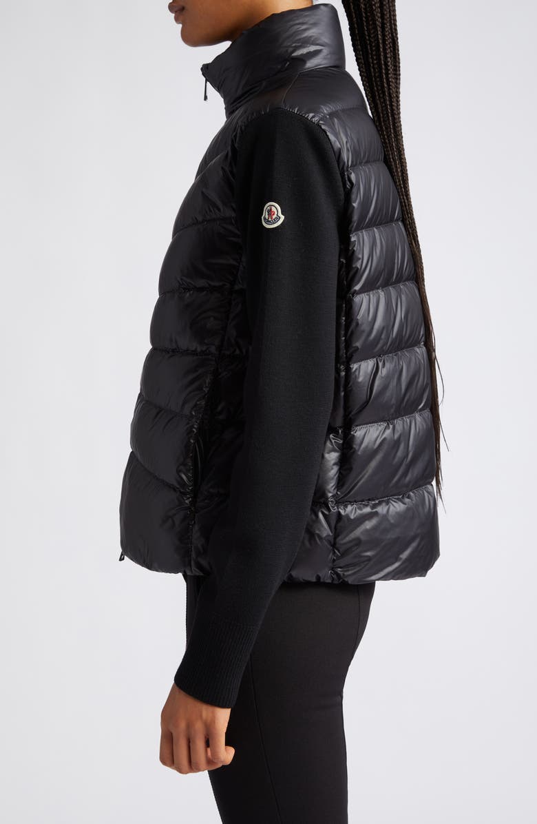 Moncler Quilted Nylon & Wool Knit Cardigan, Alternate, color,
