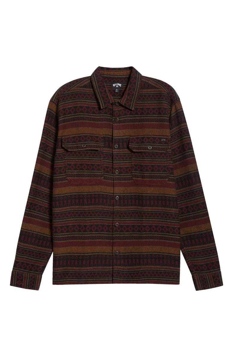 Billabong Offshore Jacquard Stripe Flannel Buton-Up Overshirt, Alternate, color, Brick
