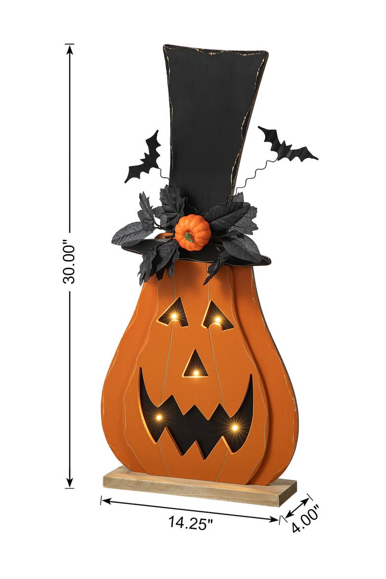 Halloween Lighted Wooden Jack-O-Lantern Porch Decor with Floral & Timer, Alternate, color, Orange