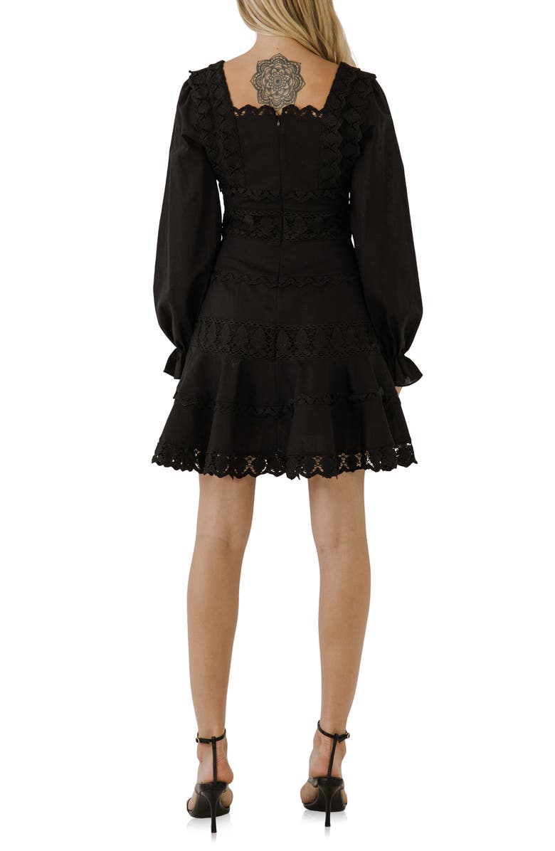 Endless Rose Lace Trim Long Sleeve Cotton & Linen Dress, Alternate, color,