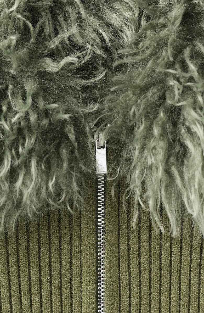 MANGO Faux Fur Collar Zip Cardigan, Alternate, color, 