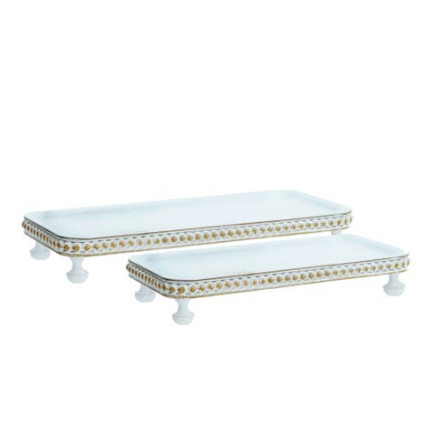 Pedestals with Bead Pattern Border Set of 2